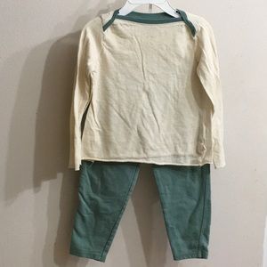 Burt’s Bees Kids 3T Organic Cream Long Sleeve Top and Teal Green Pants Set